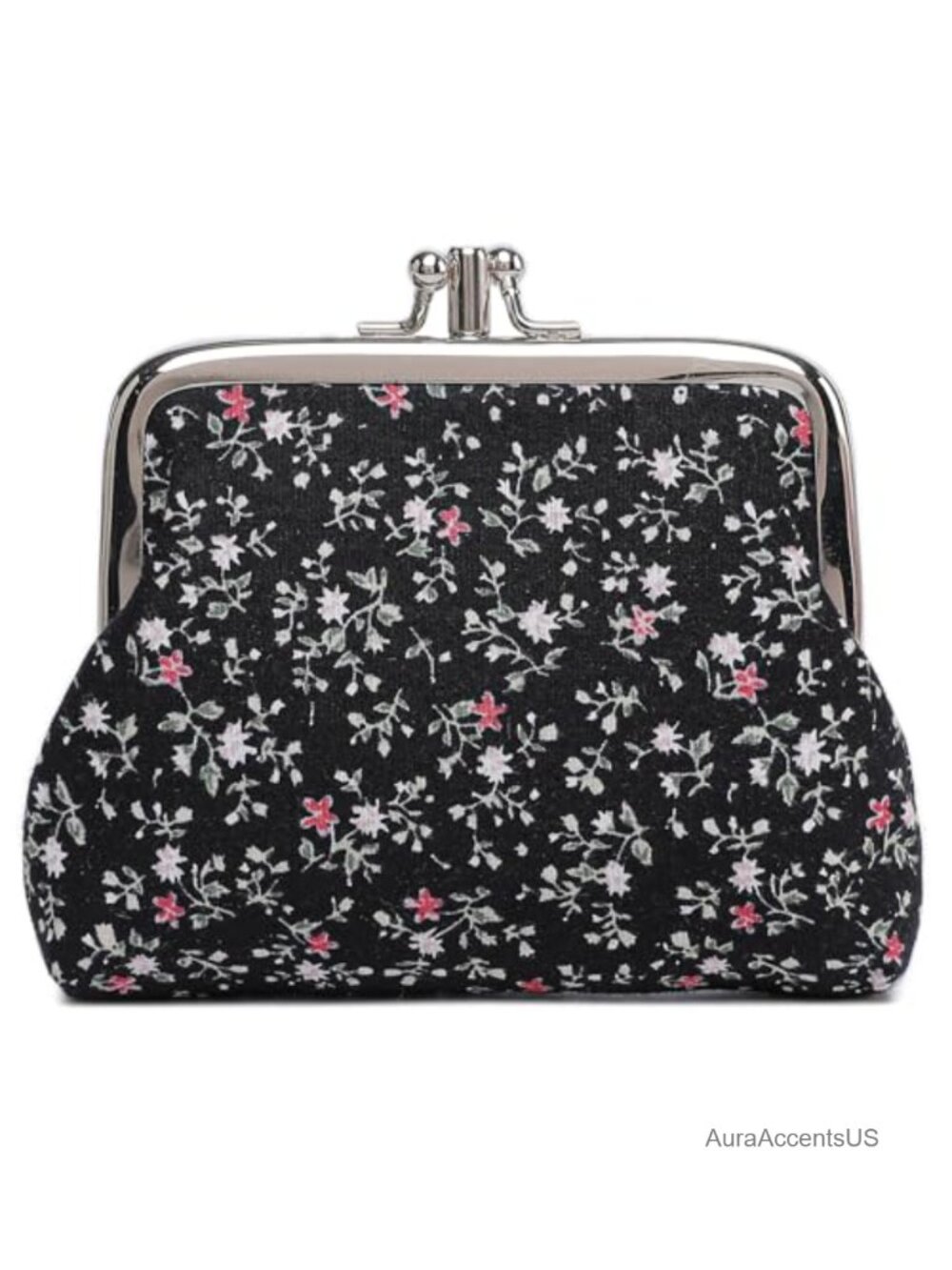 Canvas Kiss-Lock Coin Purse Floral Buckle Pouch Vintage Wallet
